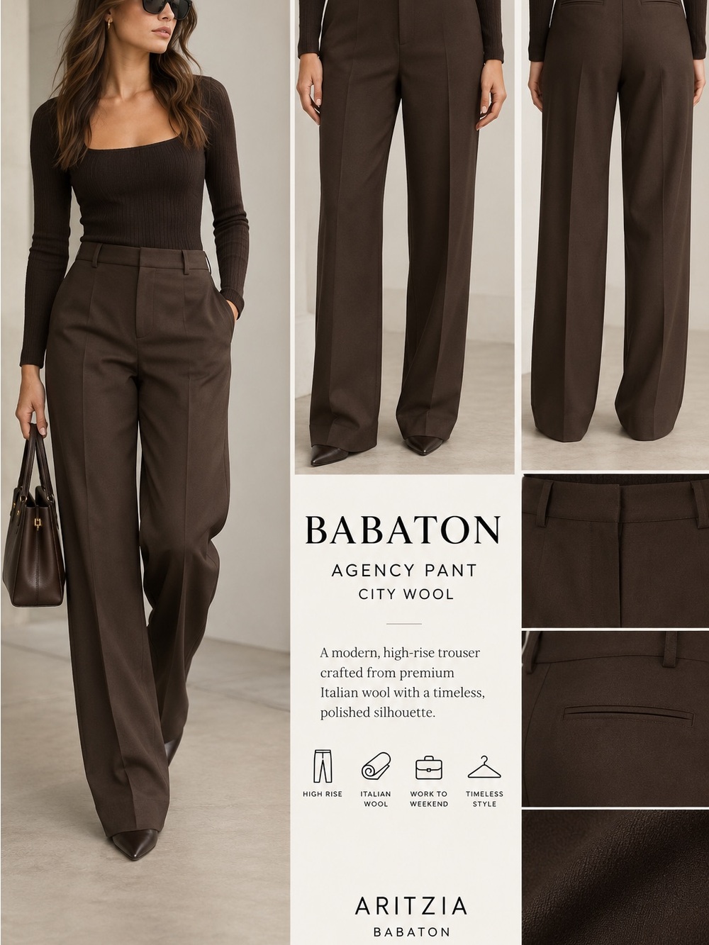 Babaton City Wool Agency Pant — Chocolate Brown